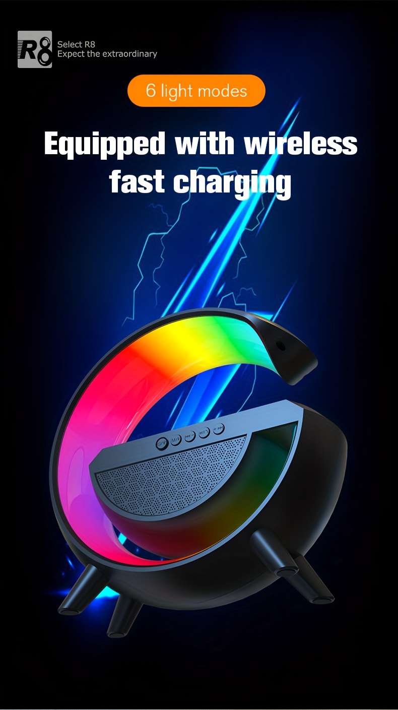 sm2301 wireless speaker 6 lighting modes wireless charging function compatible with ios android system black white details 5