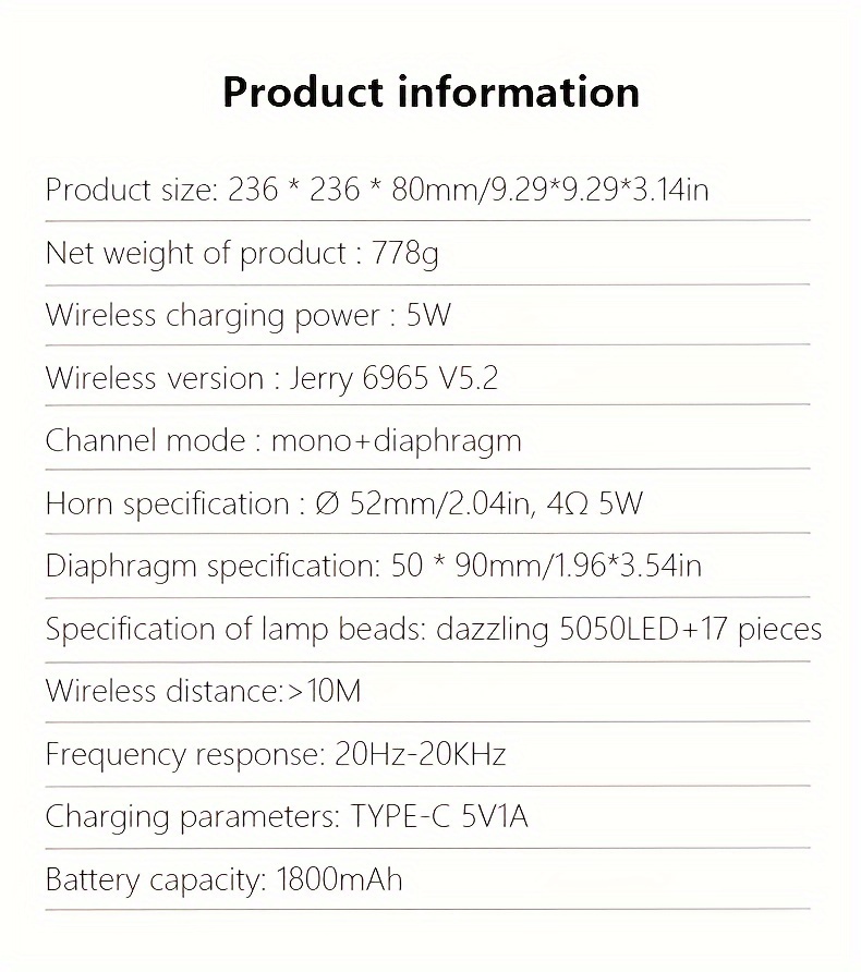 sm2301 wireless speaker 6 lighting modes wireless charging function compatible with ios android system black white details 8