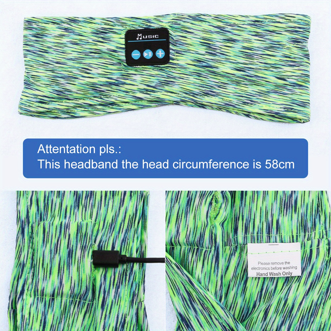 bt 5.2 headband, sleep headphones 5 2 headband sports wireless earphones sweat resistant earbuds sleeping headphone with ultra thin hd stereo speaker for workout running cool gadgets unique gifts details 2