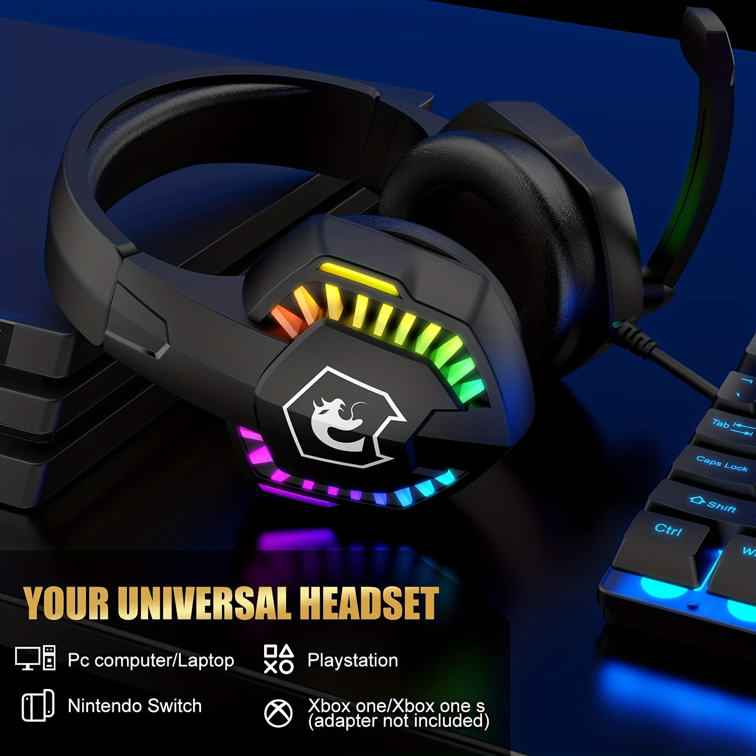retractable noise isolating microphone stereo sound deep bass memory foam earmuff over ear headphone wired gaming headset with rainbow rgb backlight for ps4 xbox one switch pc mac gamer details 0