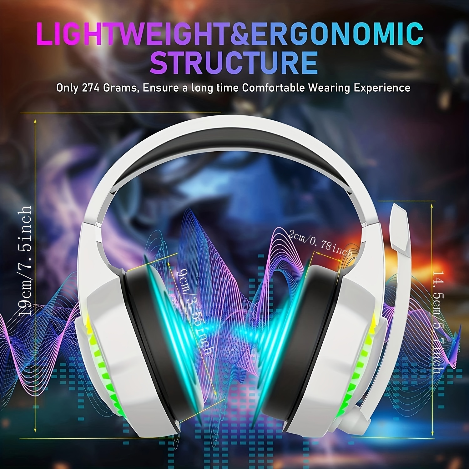 retractable noise isolating microphone stereo sound deep bass memory foam earmuff over ear headphone wired gaming headset with rainbow rgb backlight for ps4 xbox one switch pc mac gamer details 2