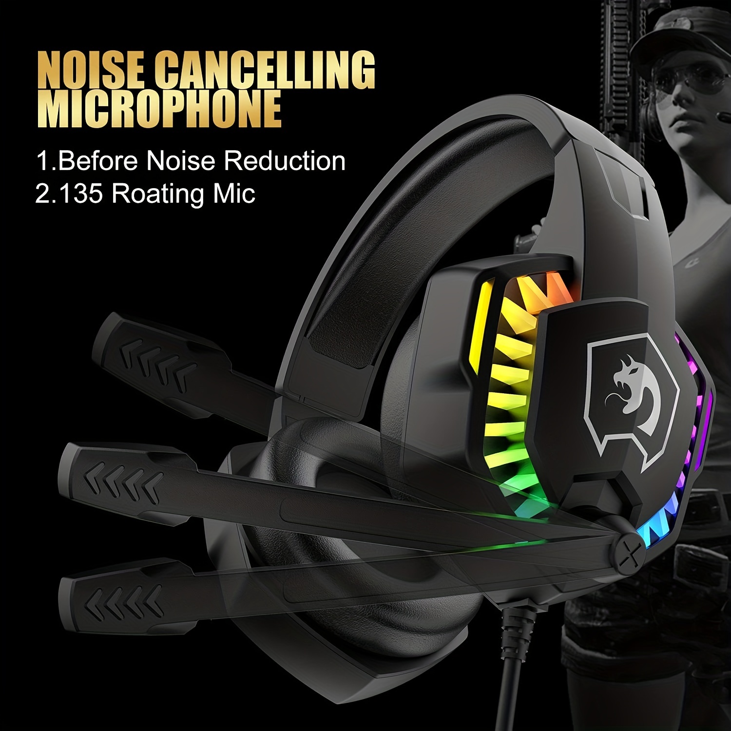 retractable noise isolating microphone stereo sound deep bass memory foam earmuff over ear headphone wired gaming headset with rainbow rgb backlight for ps4 xbox one switch pc mac gamer details 3
