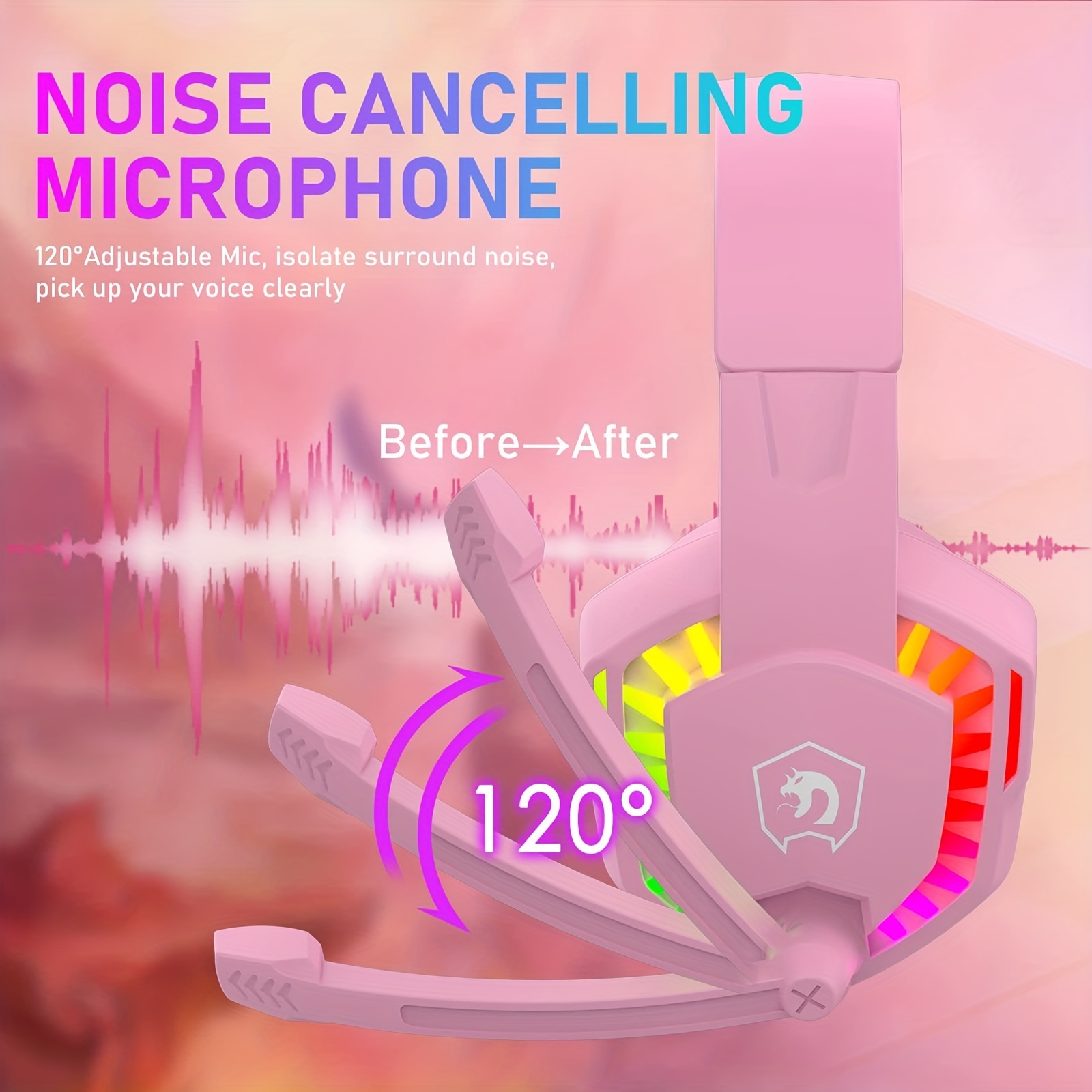 retractable noise isolating microphone stereo sound deep bass memory foam earmuff over ear headphone wired gaming headset with rainbow rgb backlight for ps4 xbox one switch pc mac gamer details 4