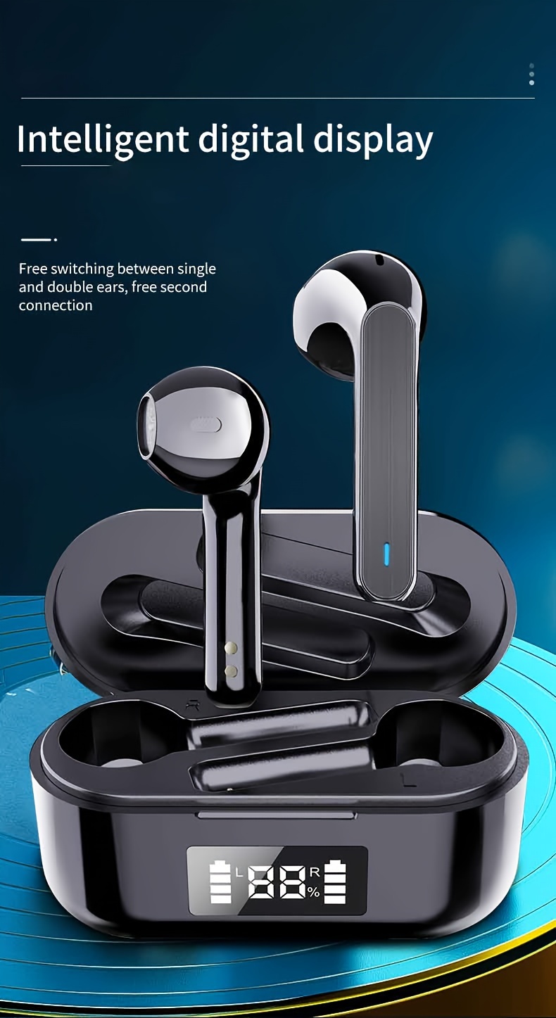 wireless earbuds automatic noise cancellation wireless charging extra bass compatible with iphone android details 0