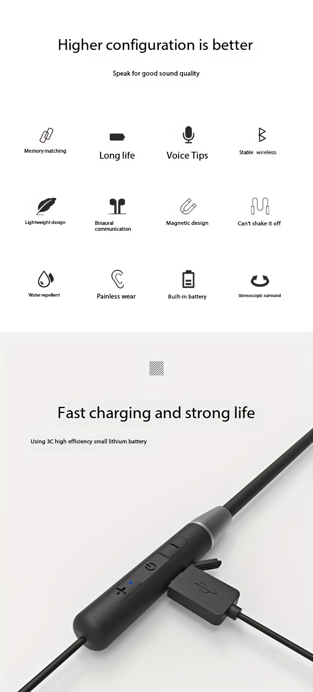 neckband wireless sports headset large capacity battery long life compact and lightweight suitable for running fitness compatible with all mobile phones suitable for students boys and girls birthday gifts holiday gifts headphones details 6