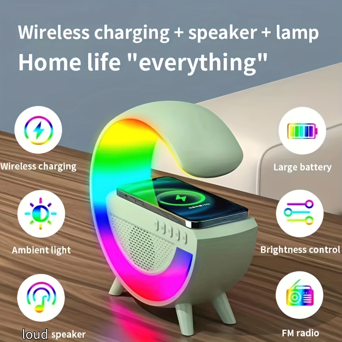 smart colorful rgb lamp night light with wireless charging for mobile phone creative speakers 3 in 1 bedside bedroom night light mobile phone watch wireless charger music speaker desktop decoration atmosphere lamp creative gift details 0