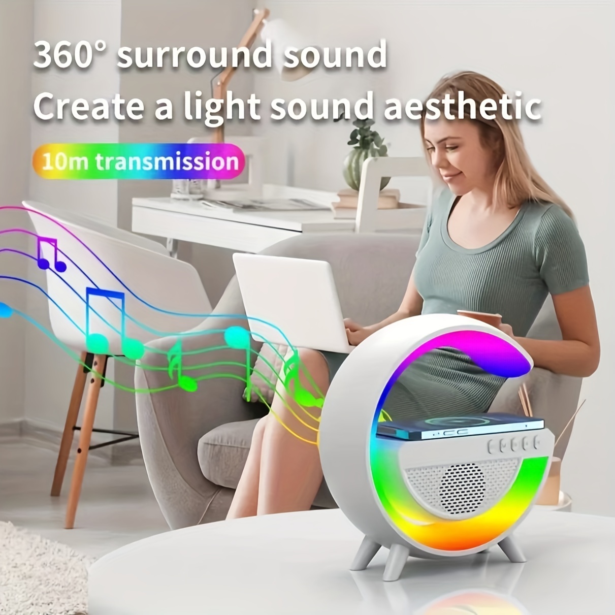smart colorful rgb lamp night light with wireless charging for mobile phone creative speakers 3 in 1 bedside bedroom night light mobile phone watch wireless charger music speaker desktop decoration atmosphere lamp creative gift details 2