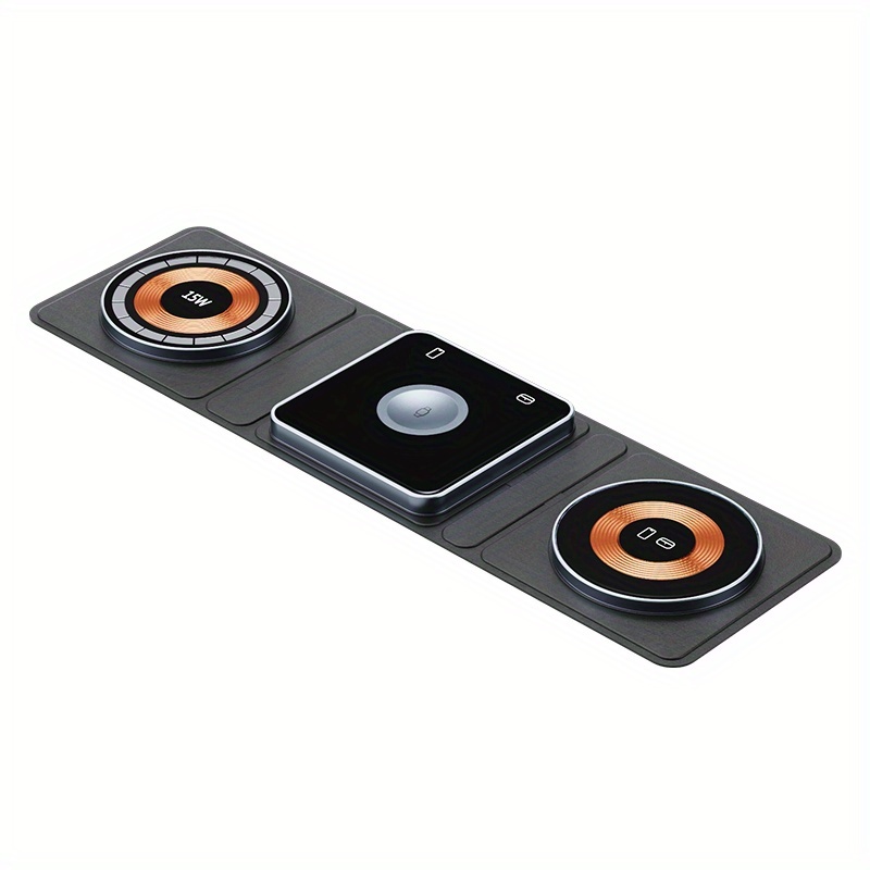 3 in 1 wireless charger station foldable travel ready compatible with multiple devices includes charging ports for apple watch airpods iphone more details 6