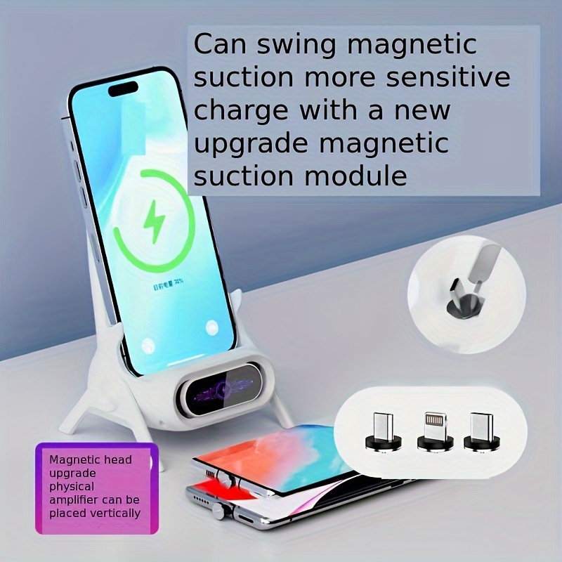 Portable Mini Chair Wireless Charger, Wireless Charging Station Phone Stand Holder Bracket With Musical Speakers Function For All Phones(Wireless Function Only Suitable For Mobile Phones With Wireless Charging Function, With 3pcs Charging Heads+1pc Fast Charge Cable) details 0