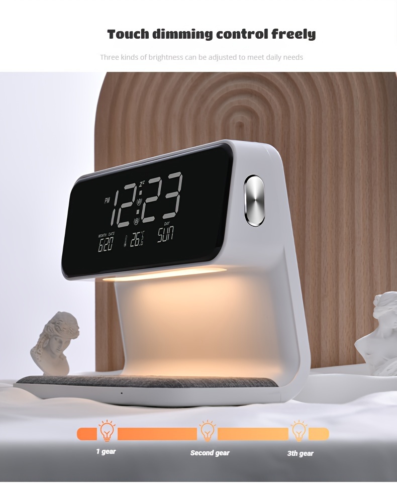 1pc Bedside Lamp Table Lamp With Charging Function Touch Dimmable Light Alarm Clock With Wireless Charger 10 W Night Light With 3 Levels Brightness For Bedroom Living Room Office details 0