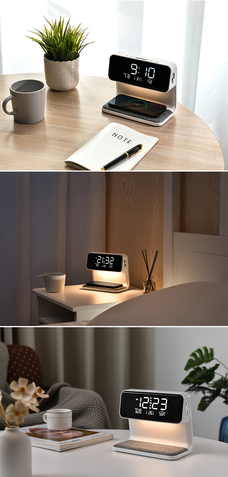 1pc Bedside Lamp Table Lamp With Charging Function Touch Dimmable Light Alarm Clock With Wireless Charger 10 W Night Light With 3 Levels Brightness For Bedroom Living Room Office details 3