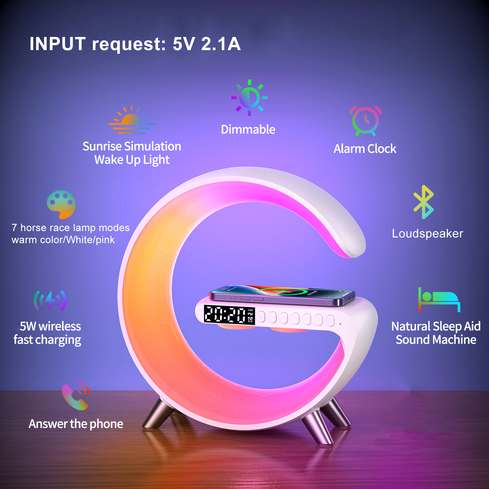 wireless smart desk light with phone charging speakers and rgb rhythm light strip upgrade your workspace and bedroom decor details 0