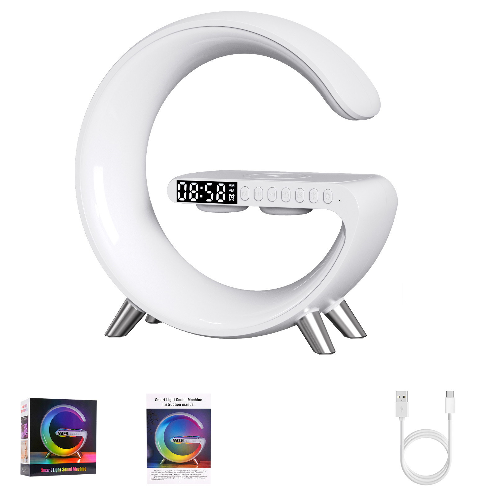 wireless smart desk light with phone charging speakers and rgb rhythm light strip upgrade your workspace and bedroom decor details 6