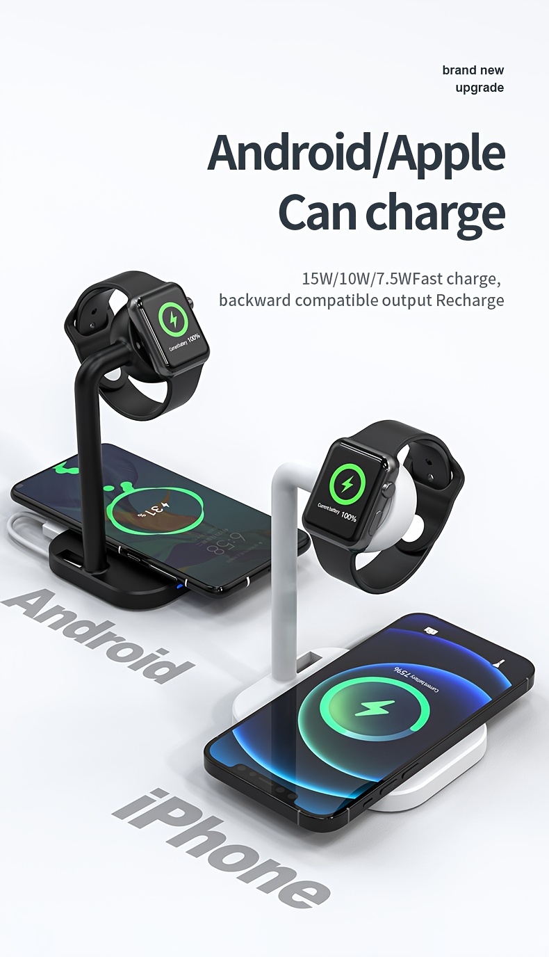 wireless charging station, 1pc 2 in 1 wireless charger compatible with iphone apple watch and airpods qi charger wireless charging station for iphone 12 11 iwatch 6 se 5 4 3 2 1 and more details 3