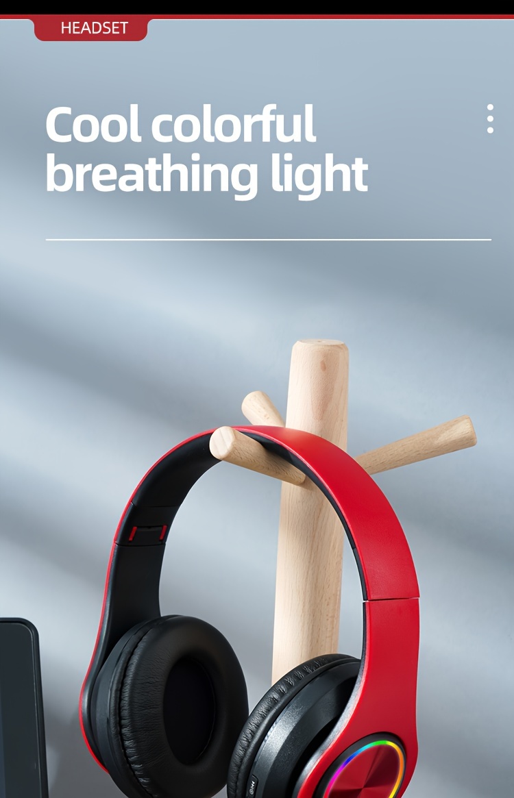 light emitting wireless headphones colorful led lights comfort over ear foldable headset with built in microphone fm sd card slot wired for school tablet computer pc tv cellphones travel gift for birthday easter details 2