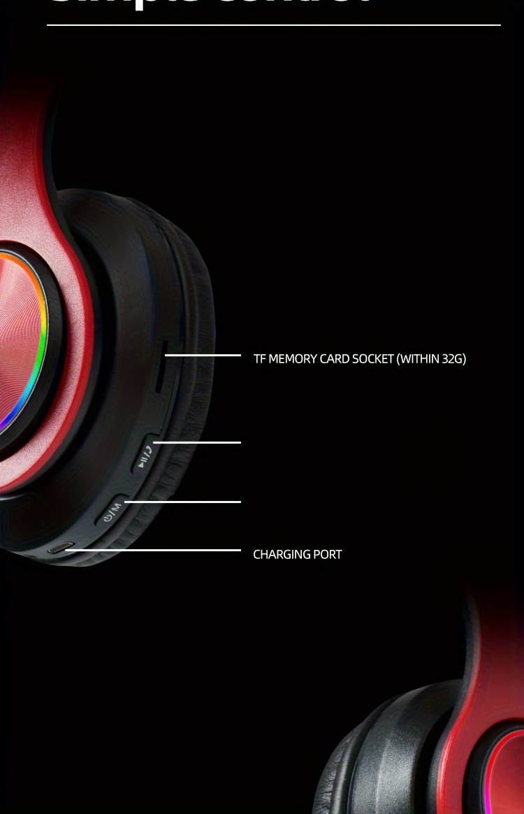 light emitting wireless headphones colorful led lights comfort over ear foldable headset with built in microphone fm sd card slot wired for school tablet computer pc tv cellphones travel gift for birthday easter details 9