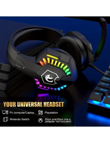 Retractable Noise Isolating Microphone Stereo Sound Deep Bass Memory Foam Earmuff Over Ear Headphone Wired Gaming Headset With Rainbow RGB Backlight For PS4 Xbox One Switch PC Mac Gamer