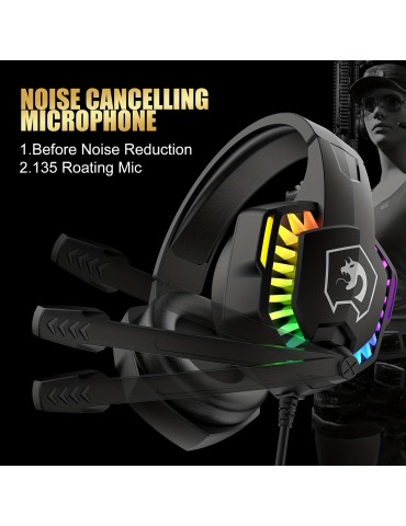 Retractable Noise Isolating Microphone Stereo Sound Deep Bass Memory Foam Earmuff Over Ear Headphone Wired Gaming Headset With Rainbow RGB Backlight For PS4 Xbox One Switch PC Mac Gamer