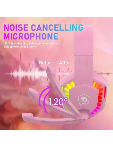Retractable Noise Isolating Microphone Stereo Sound Deep Bass Memory Foam Earmuff Over Ear Headphone Wired Gaming Headset With Rainbow RGB Backlight For PS4 Xbox One Switch PC Mac Gamer
