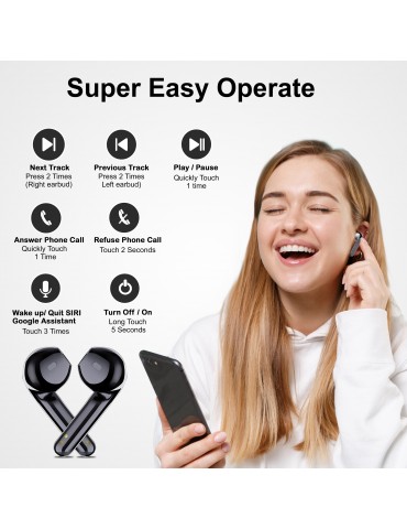 Wireless Earbuds: Automatic Noise Cancellation, Wireless Charging & Extra Bass - Compatible For IPhone, Android