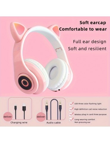 Cat Ear Wireless Headphones - Enjoy Music, Games And More With All Your Smartphone Noise Cancelling Technology