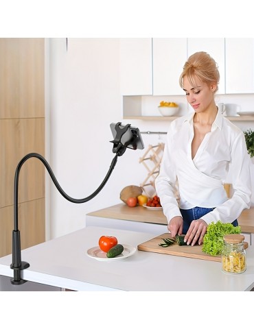 Mobile Phone Clamp Bracket Flexible Long Arm Gooseneck Lazy Person Bracket With Handle, Bedside Tabletop Overhead Live Streaming Mobile Phone Tablet Bracket