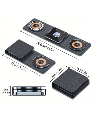 3-in-1 Wireless Charger Station: Foldable, Travel-Ready & Compatible with Multiple Devices - Includes Charging Ports for Apple Watch, Airpods, iPhone & More!
