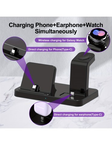 3 In 1 Charging Station For Samsung Multiple Devices Fast Charging Stand For Galaxy S23 Ultra/S23+/S22/S21/Note20/Z Flip/Z Fold 4/Galaxy Buds Wireless Charger Dock Stand For Galaxy Watch 6/Classic/ 5 Pro/4/3/Lte/Active/2/1