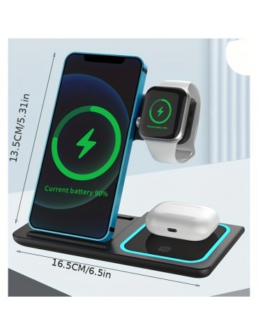 3 In 1 Wireless Charger Stand Pad For IPhone 14 13 12 11 X iWatch 8 7 Airpods Foldable 15W Phone Fast Charging Dock Station