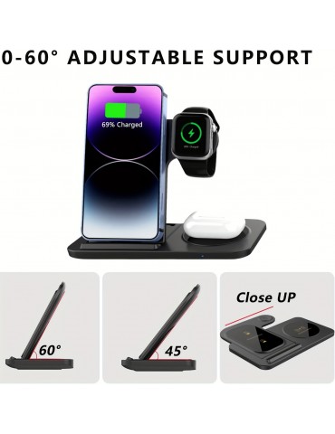 Wireless Charging Station For IPhone Multiple Devices Foldable 3 In 1 Fast Charger Station Stand Dock For IWatch Series 8, 7, 6, SE, 5, 4, 3, 2, Airpods Pro 3, 2, IPhone 14Pro, 14, 13, Pro Max, 13 ,12, 11 Pro, X ,Max ,XS, XR, 8