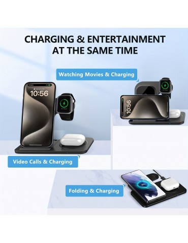 Wireless Charging Station For IPhone Multiple Devices Foldable 3 In 1 Fast Charger Station Stand Dock For IWatch Series 8, 7, 6, SE, 5, 4, 3, 2, Airpods Pro 3, 2, IPhone 14Pro, 14, 13, Pro Max, 13 ,12, 11 Pro, X ,Max ,XS, XR, 8