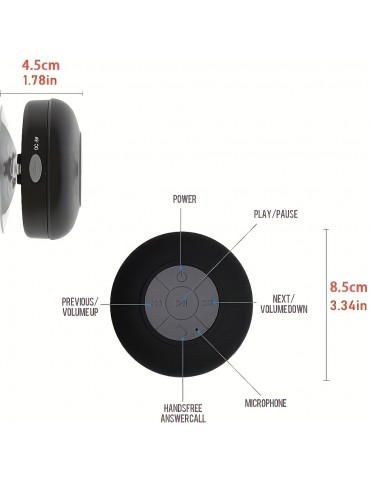 Wireless Speaker, Portable Mini Wireless Speaker With Suction Cup For Bathroom Bedroom Black Speaker 2 Hours Of Battery Life For Parties, Travel, Home, And Outdoor (The Suction Cup Only Works On The Smooth Wall Like Glass Ceramic Tile)