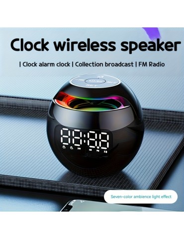Portable Wireless Speaker With Clock Alarm And Human Body Induction, Waterproof Small Speaker With Colorful Atmosphere Light