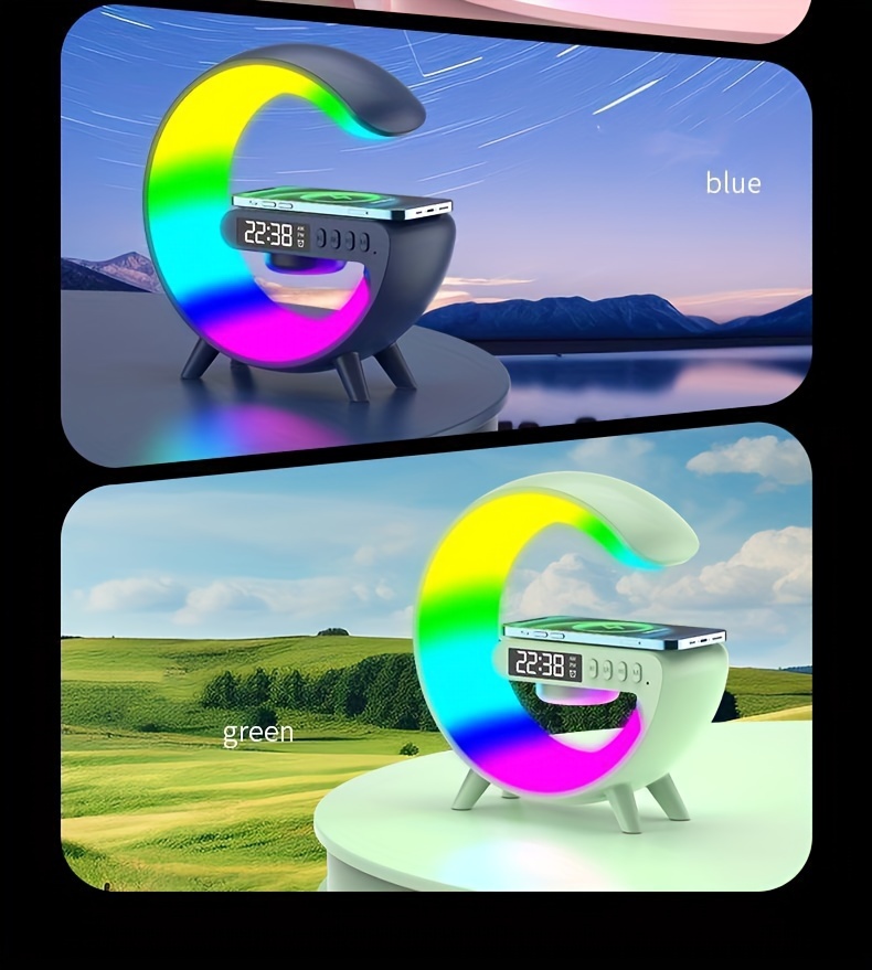 new color scheme wireless speaker wireless charging rhythm rgb light bar smart light sunrise alarm clock bedroom wake up light dimmable desk light details 2