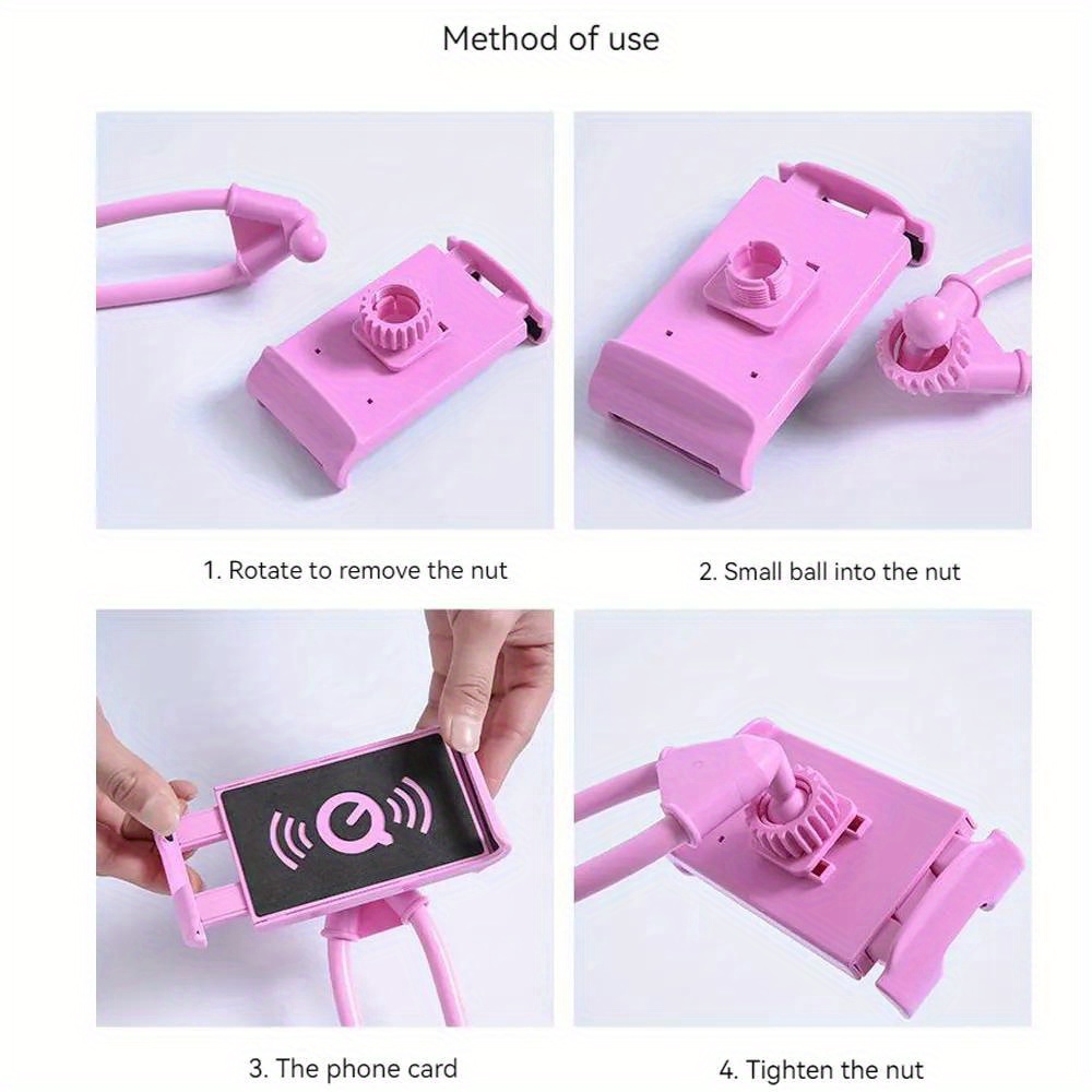retractable neck hanging selfie pole stand adjustable 360 free rotation bracket universal desktop bed car lazy mobile holder details 3