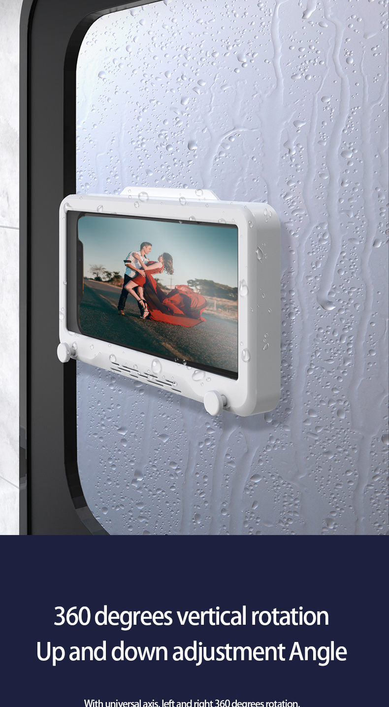 accessory, wall mount shower phone holder bathroom case waterproof self adhesive bathroom phone holder anti fog touch screen for bathroom shower kitchen make up compatible with mobile phones under 6 8 inches details 4