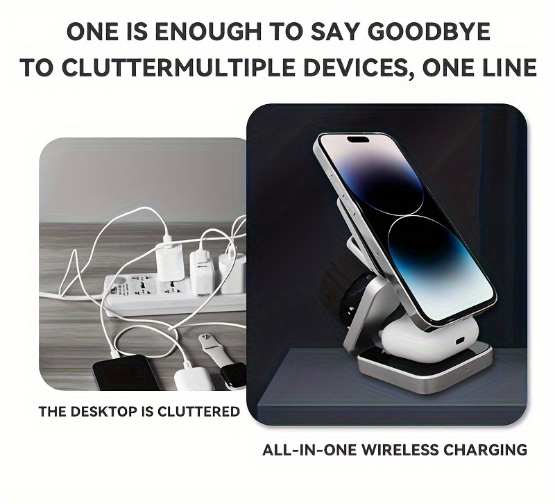 3-in-1 Foldable Magnetic Wireless Charger, Type-C Input, Maximum Output For Phone 15W, Watch 3W, And Earphones 5W. It Can Efficiently Charge Multiple Devices At The Same Time, Suitable For Home Use details 4