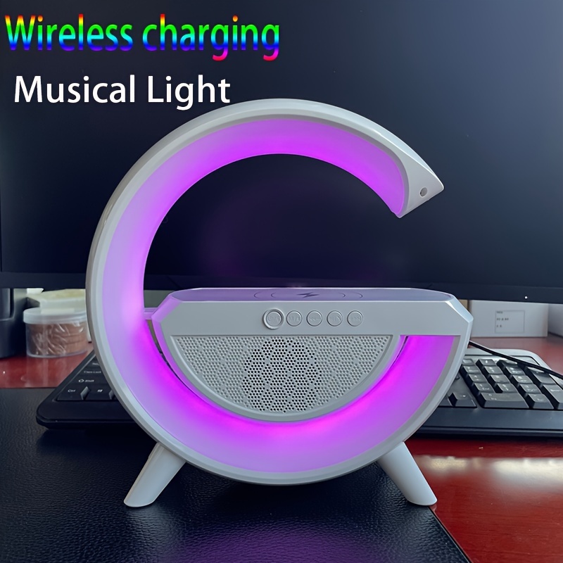 wireless charging speaker led color night light with built in battery multifunctional bedside living room table lamp audio details 2