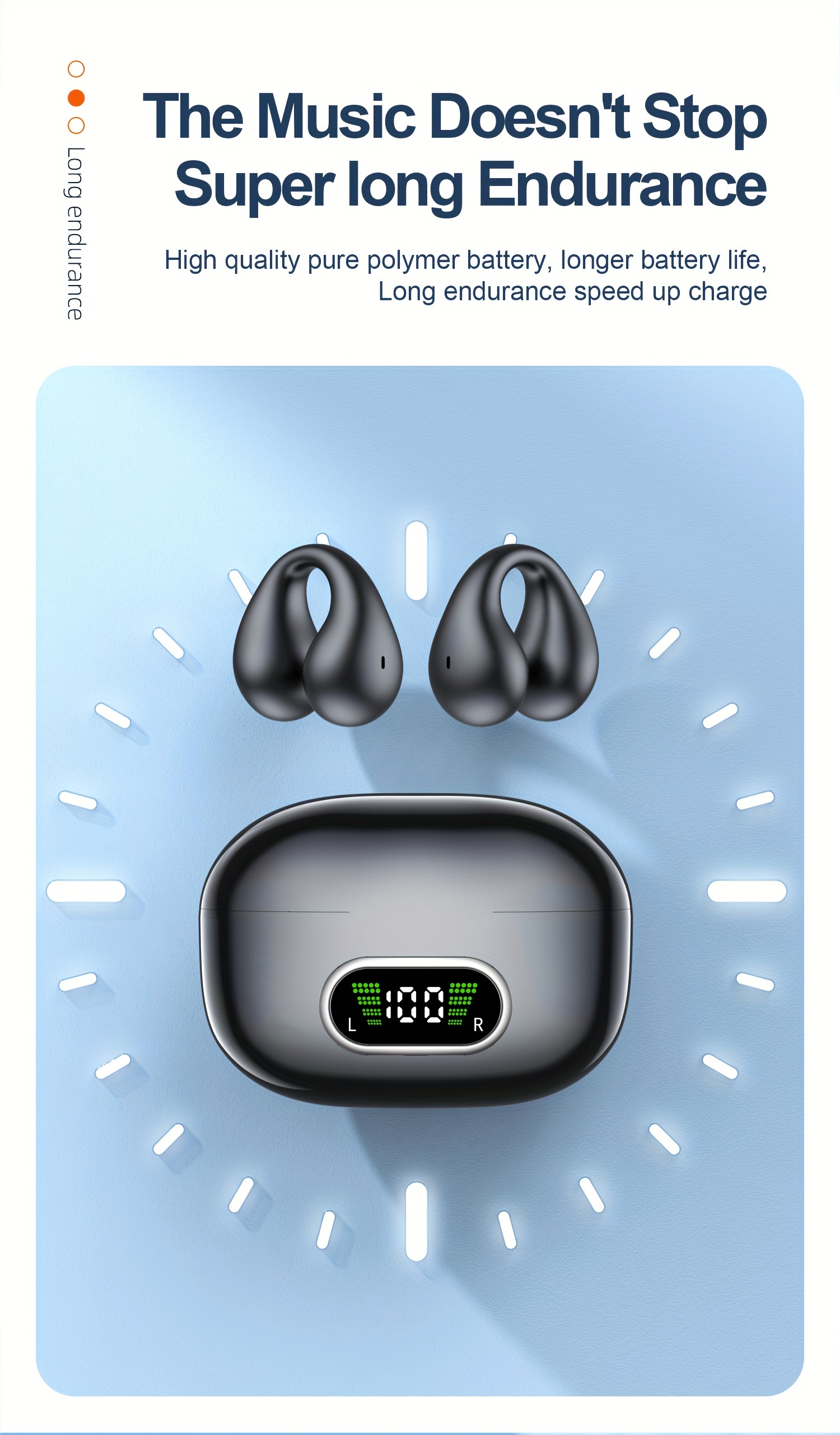 2023 new long battery life wireless earphones clip ear hd non in ear for iphone android universal digital display earphones stereo sound best gift unisex details 4