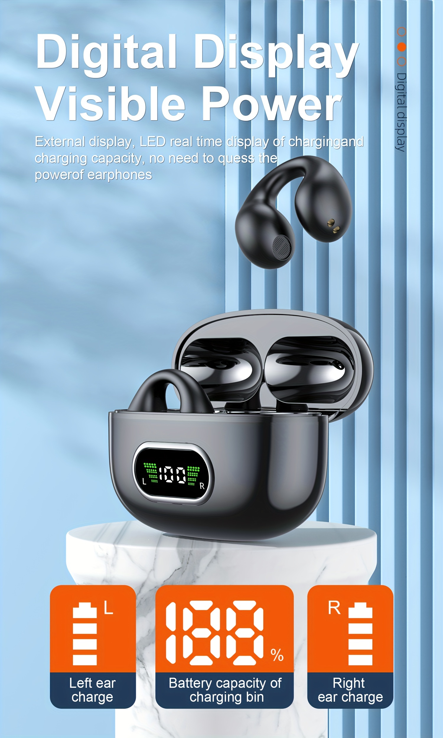 2023 new long battery life wireless earphones clip ear hd non in ear for iphone android universal digital display earphones stereo sound best gift unisex details 7